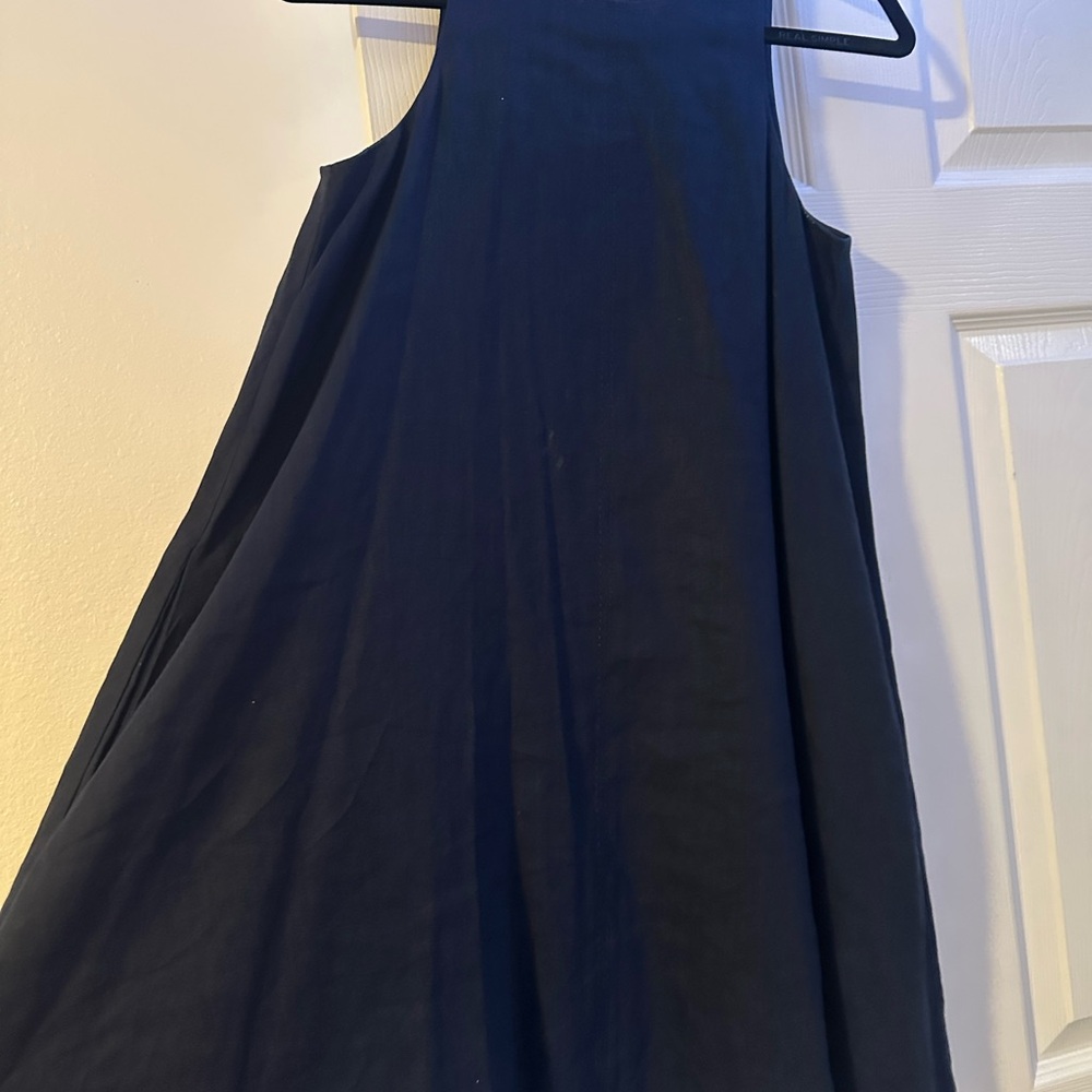 Linen Navy Blue Sleeveless Dress